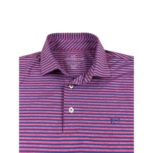 Southern Tide BRRR Mens Striped Performance Polo Shirt Blue Red Golf Casual S